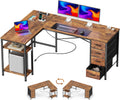 55 Inch L-Shaped Desk with Fabric Drawers, Reversible Home Office & Gaming Desk with Power Outlets, and Adjustable Storage Shelves