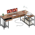 Amadwell 63 Inch L Shaped Office Desk with 3 Fabric Drawers, Reversible Computer Gaming Desk, Power Outlets and Mesh Shelves, Corner working Study Desk, Rustic Brown