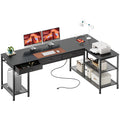 Amadwell 63 Inch L Shaped Office Desk with 3 Fabric Drawers, Reversible Computer Gaming Desk, Power Outlets and Mesh Shelves, Corner working Study Desk, Black