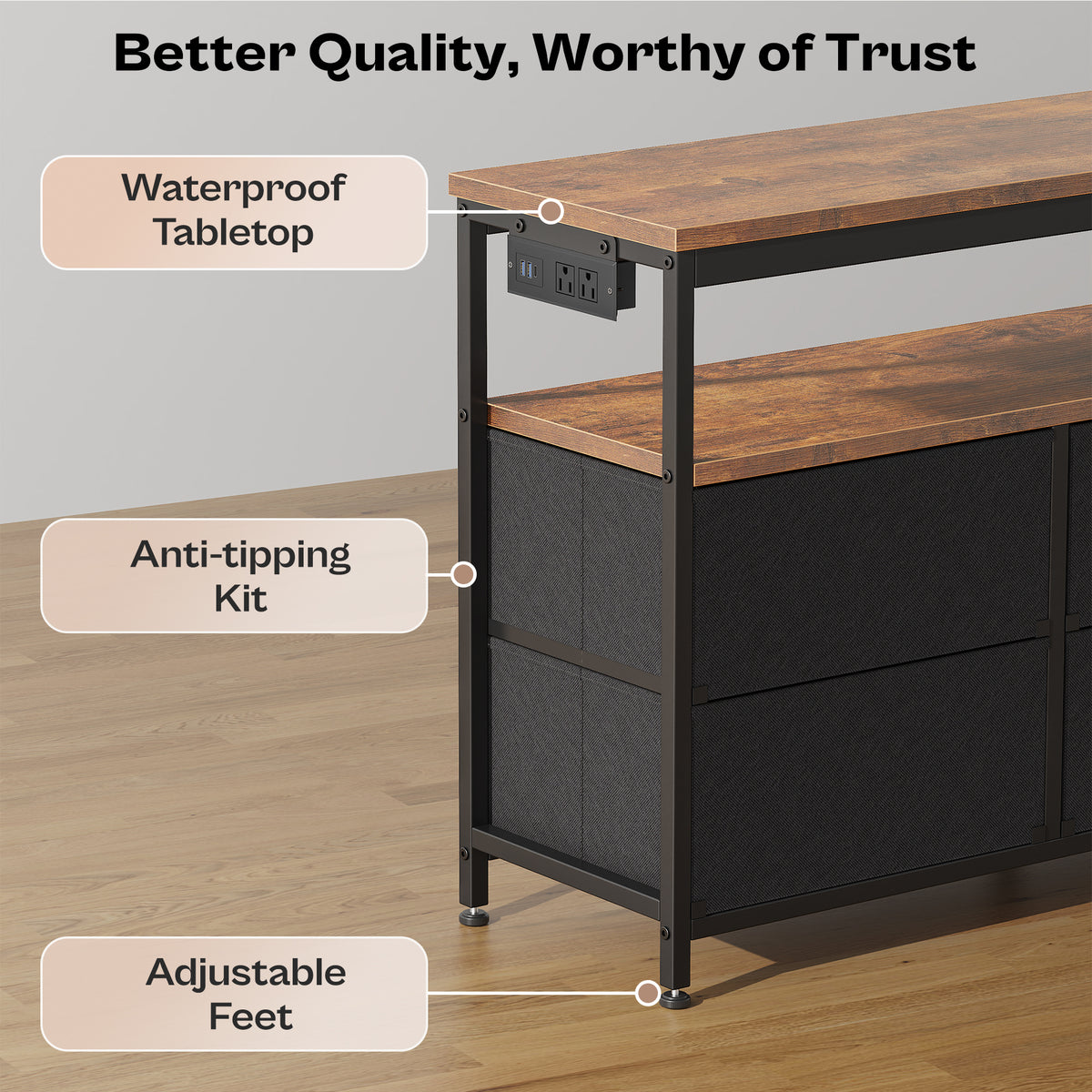 Amadwell 47 Inch LED TV Stand Dresser for 55 Inch TVs, 6 Drawer Entertainment Center with Power Outlets, Media Console with Storage, Brown