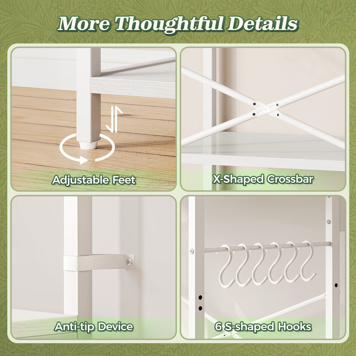 Amadwell 4-Tier Kitchen Storage Shelf Organizer Bakers Rack with Power Outlets, Coffee Bar & Microwave Stand, White