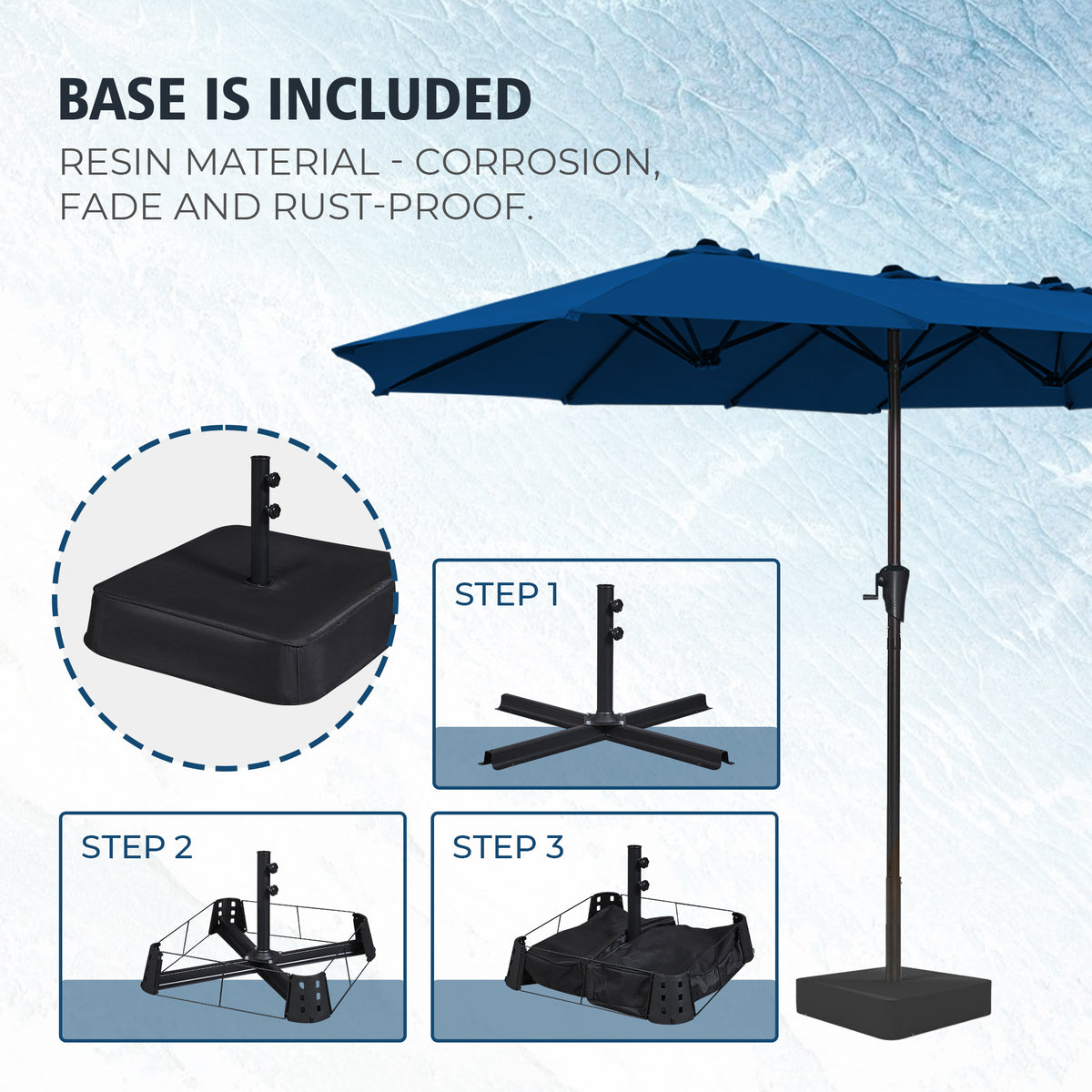 Amadwell 13FT Large Patio Umbrella with Base Included, Double Sided Outdoor Umbrellas, Navy Blue