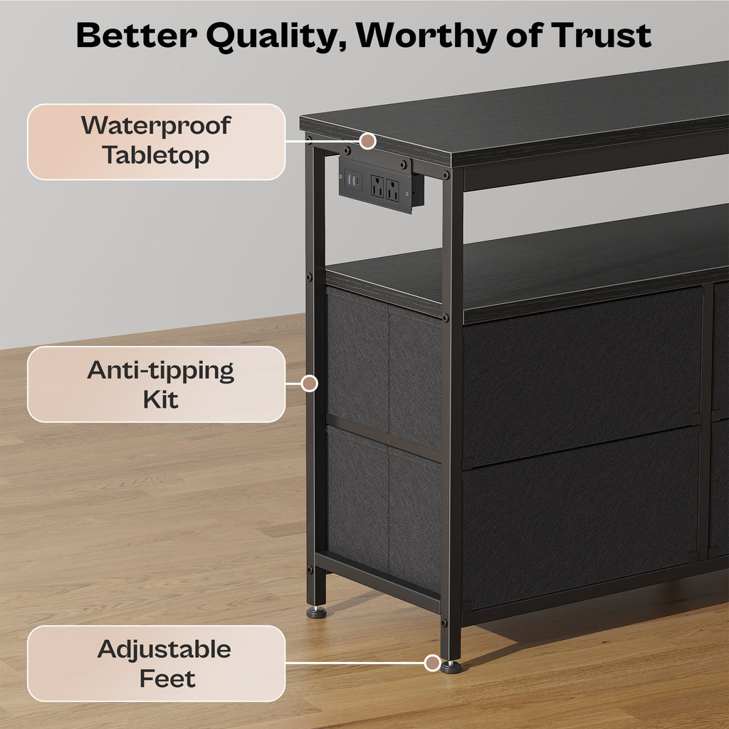 Amadwell 54 Inch LED TV Stand Dresser for 65 Inch TVs, 6 Drawer Entertainment Center with Power Outlets, Media Console with Storage, Black