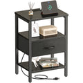 Nightstand with Charging Station, Adjustable Fabric Drawer, 3-Tier Bed Side Table, Night Stand for Bedroom, Storage End Table, Black
