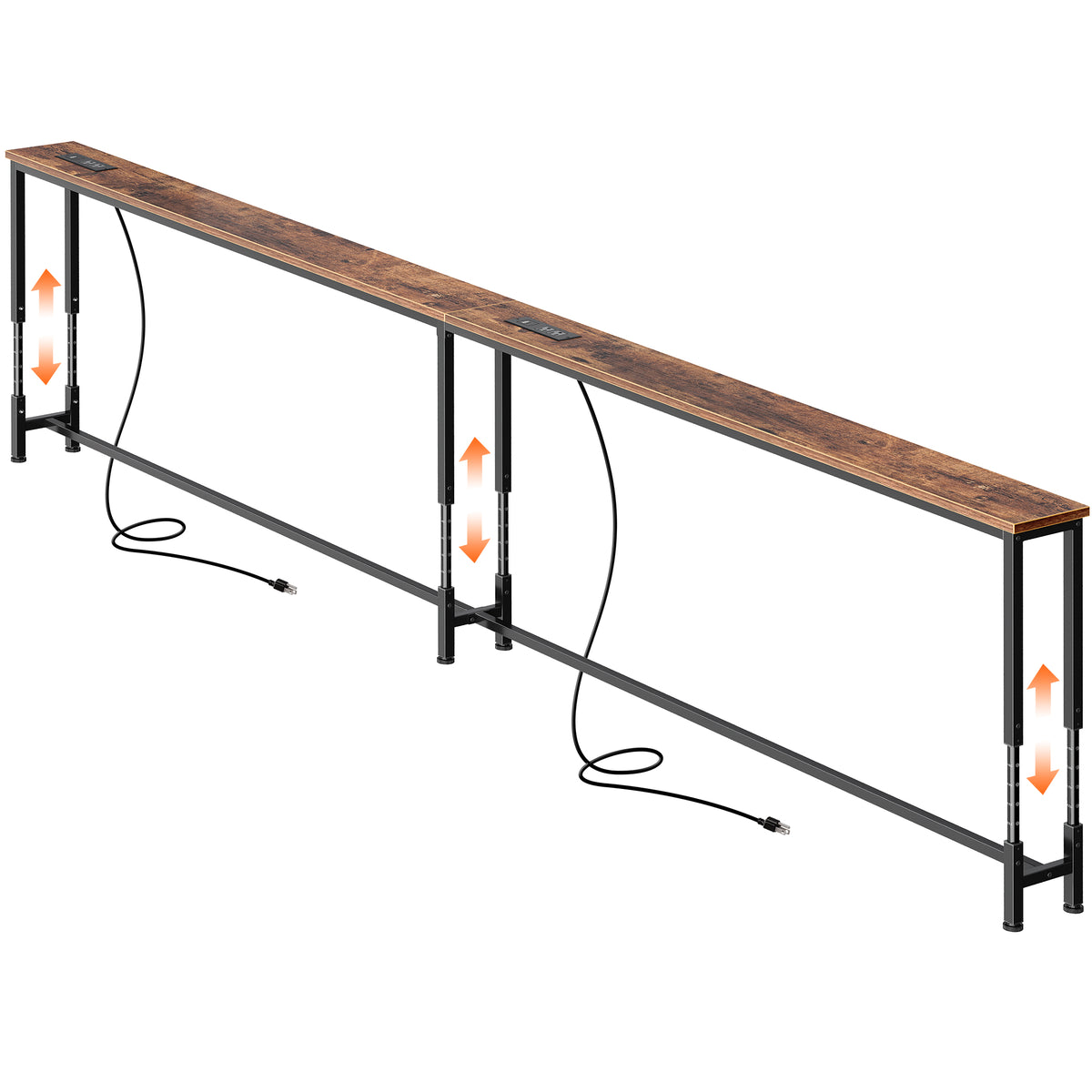 Amadwell 110.2 Inch Behind Couch Table with 2 Power Outlets, Skinny Console Table with USB-C Ports, 23.9"-34.4" Adjustable Height, Narrow Long Sofa Table for Living Room, Rustic Brown