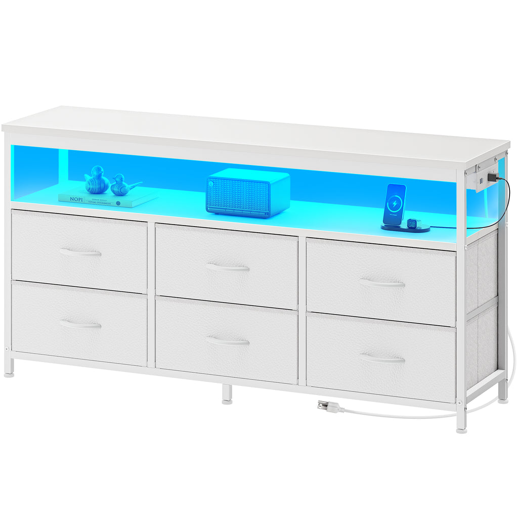 Amadwell 47 Inch LED TV Stand Dresser for 55 Inch TVs, 6 Drawer Entertainment Center with Power Outlets, Media Console with Storage, White