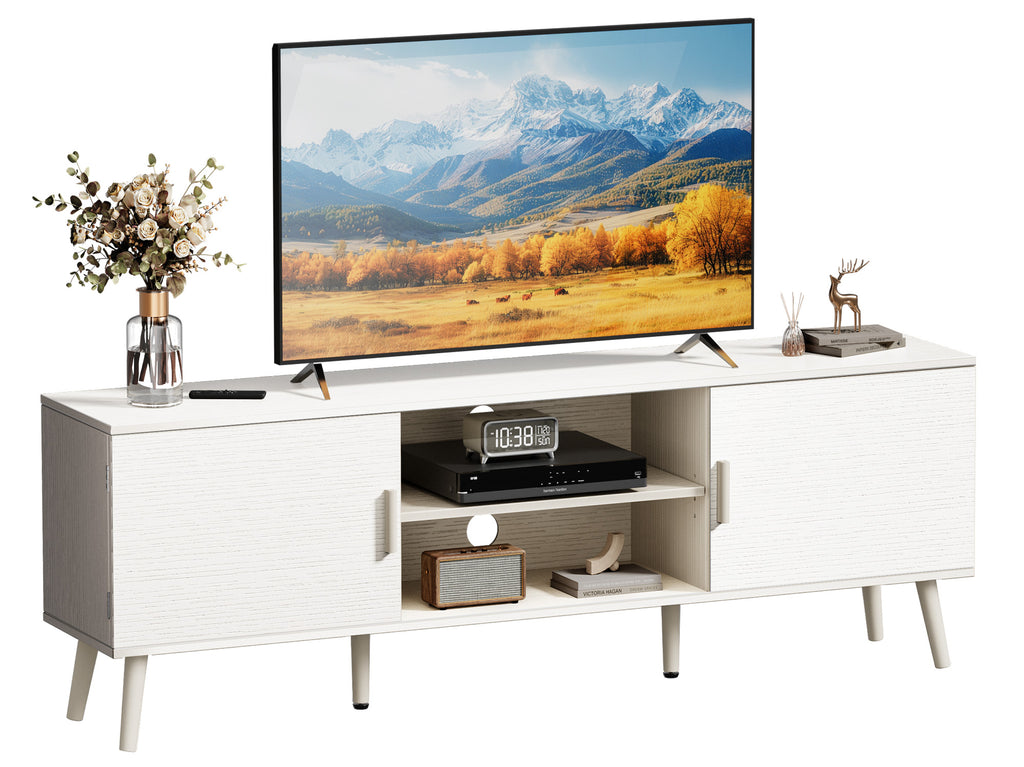 Amadwell Mid Century TV Stand for 60" TVs, Adjustable Shelf, 54 inch Media Console for Living Room, White