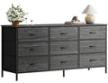 9 Drawer Bedroom Dresser with Storage, 47 Inch TV Stand for 50, 55 Inch TV, Fabric Chest for Closet, Charcoal Black Wood Grain Print
