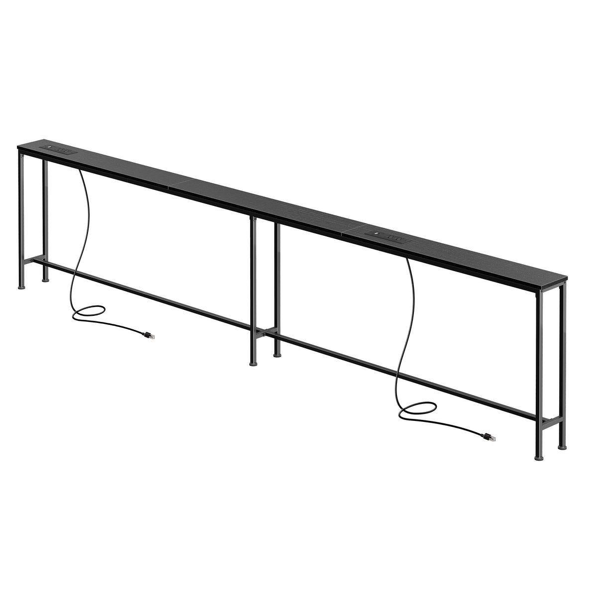 Amadwell 110.2" Console Table, 5.9 Inch Narrow Sofa Table, with Power Ports, Behind Couch Table for Living Room Entryway Hallway Bedroom, Small Spaces, Black