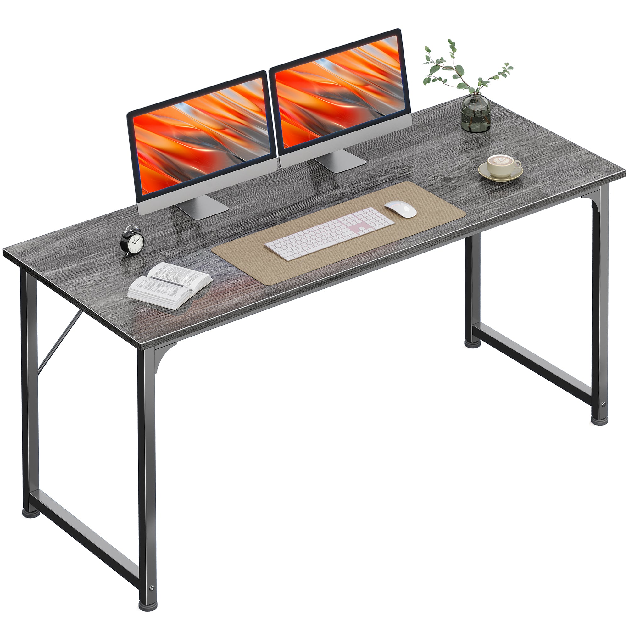 54" Computer Desk, Modern Office, Study & Gaming Desk with Storage, Large Legroom, Sturdy Metal Frame, Grey