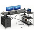47 Inch L Shaped Office Desk with Power Outlets, Computer Desk with Drawers, Corner Desk for Home Office, Black