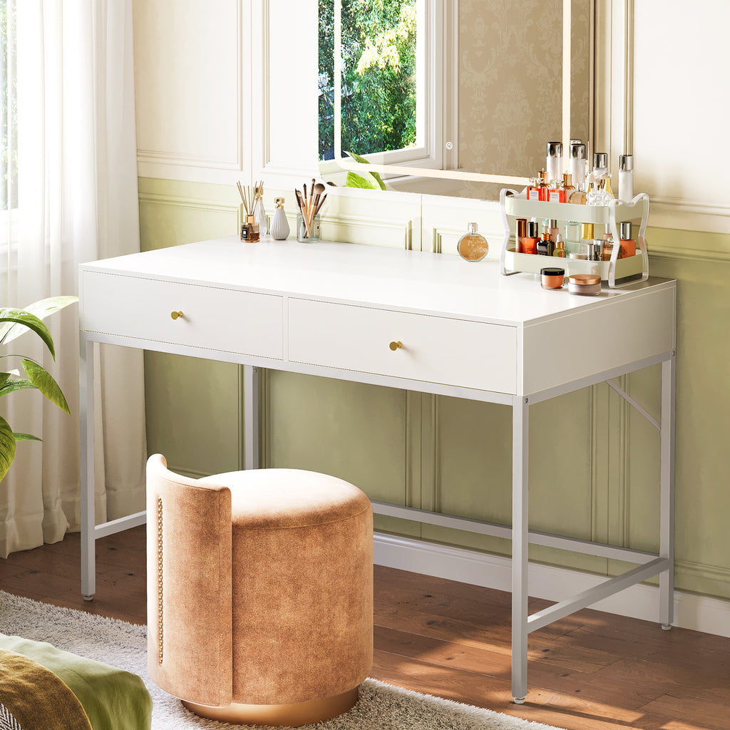 Amadwell 39 Inch White Vanity Desk with 2 Drawers, Small Makeup Vanity Computer Desk for Bedroom, White