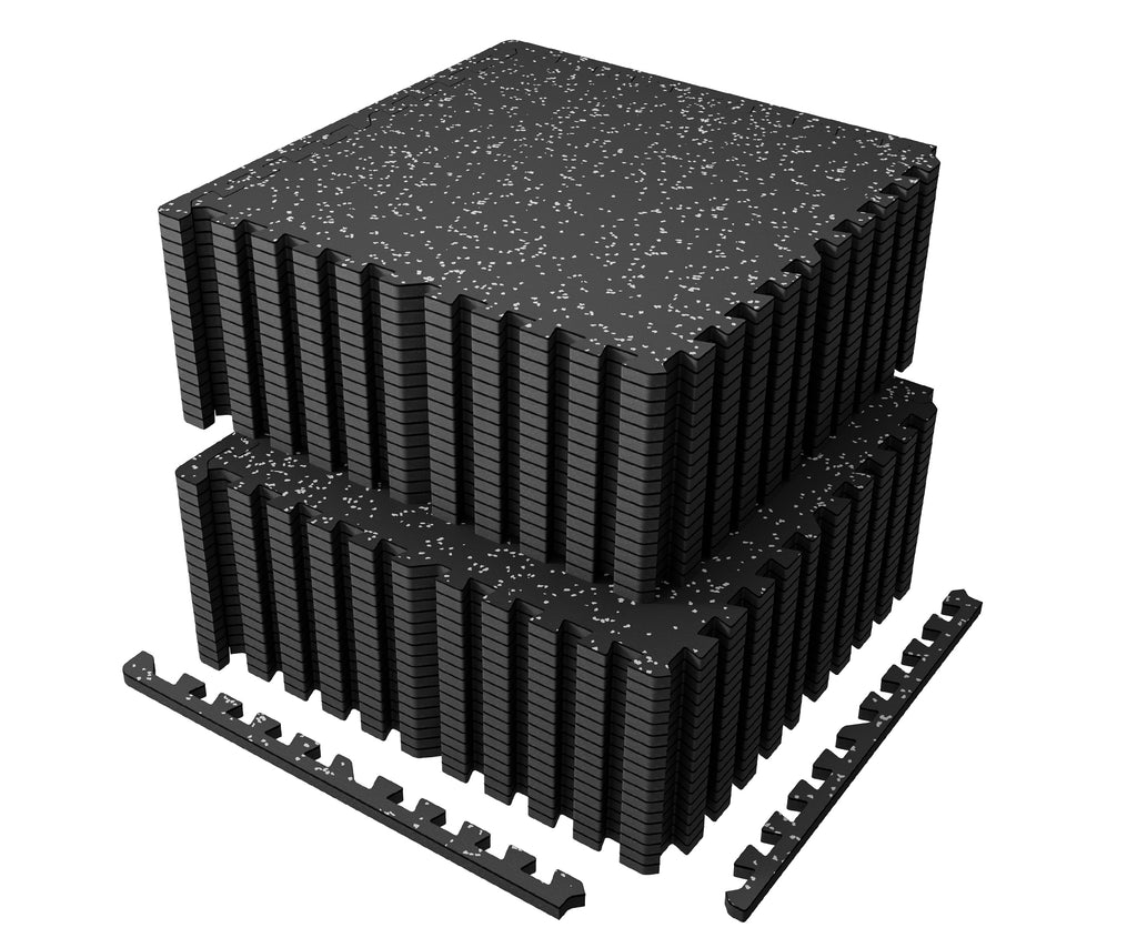 Amadwell 0.4" Thick 144 Sq Ft Gym Flooring for Home Gym，36 Tiles Upgraded Rubber Top with High Density EVA Foam, Interlocking Exercise Equipment Mats, Heavy Weight Workout Mat, Black/Grey