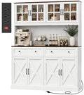 Amadwell 71 Inch Pantry Cabinet with 2 Drawers, 55.1''W Kitchen Pantry with Charging Station, Farmhouse Hutch Cabinet, Coffee Bar with Storage for Dining Room, White
