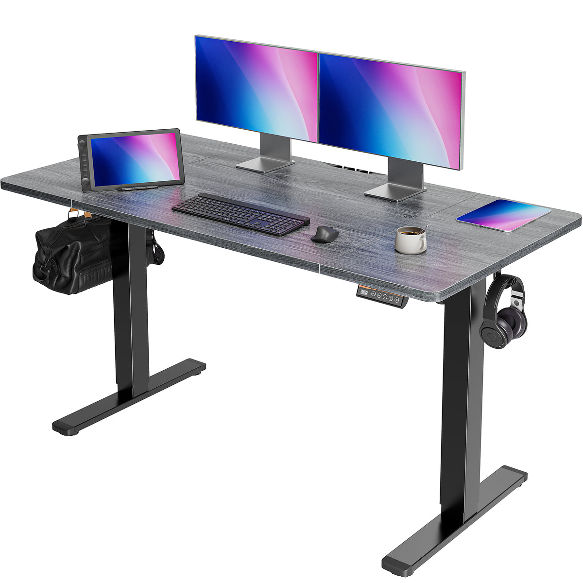 Amadwell 55" Electric Height Adjustable Standing Desk, 27.6" Deep Work Table with Cable Management, Home Office Desk, Gray