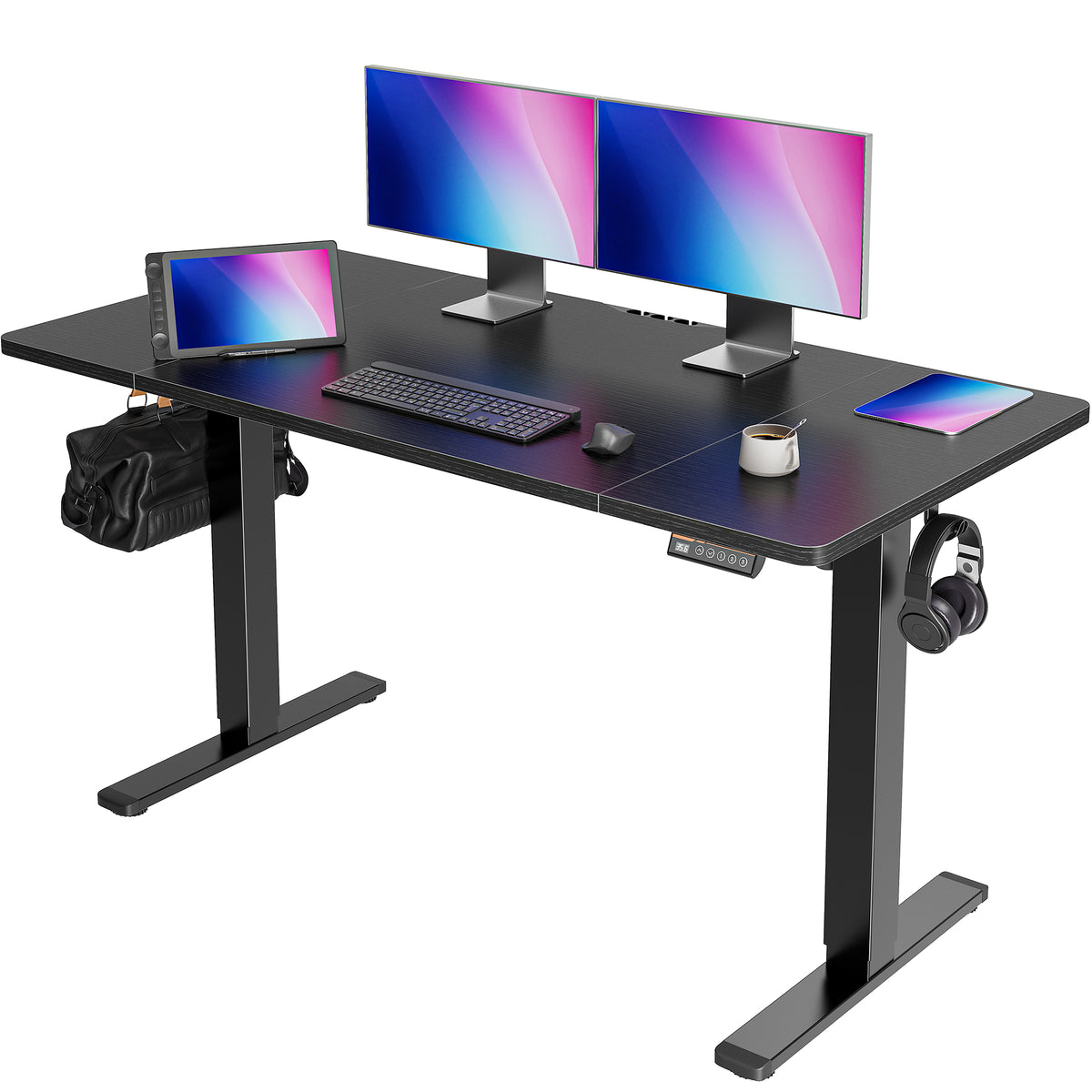 Amadwell 55" Electric Height Adjustable Standing Desk, 27.6" Deep Work Table with Cable Management, Home Office Desk, Black