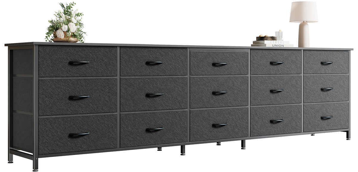 Amadwell 78.8 Inch Dresser with 15 Fabric Drawers, Large TV Stand for 65, 75, 85 Inch TV, Long Dresser for Bedroom, Entertainment Center for Living Room, Chest of Drawers & Storage,Black