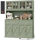 Amadwell 71 Inch Pantry Cabinet with 2 Drawers, 55.1''W Kitchen Pantry with Charging Station, Farmhouse Hutch Cabinet, Coffee Bar with Storage for Dining Room, Green