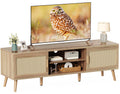 Amadwell Rattan TV Stand for 60" TVs, Adjustable Shelf, Natural Living Room Entertainment Center, Brown