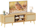 Amadwell Rattan TV Stand for 60" TVs, Adjustable Shelf, Natural Living Room Entertainment Center