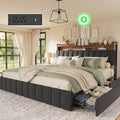 Amadwell King Size Bed Frame with Charging Station, Metal Platform Bedframe with 2-Tier Storage Headboard, 4 Storage Drawers, Noise-Free/Metal Support/No Box Spring Needed, Rustic Brown and Black
