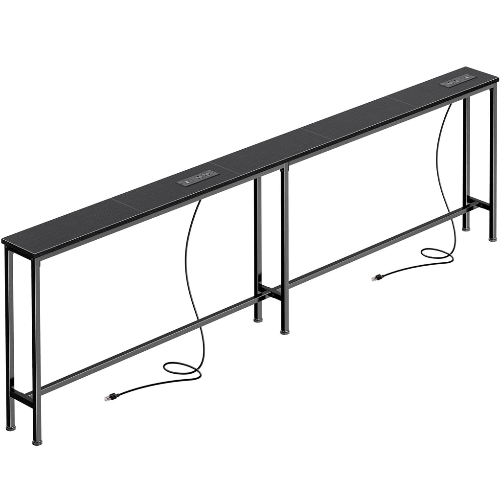 Amadwell 79" Narrow Sofa Console Table with Power Outlets, 5.9" Slim Side Table for Living Room, Entryway & Bedroom, Black