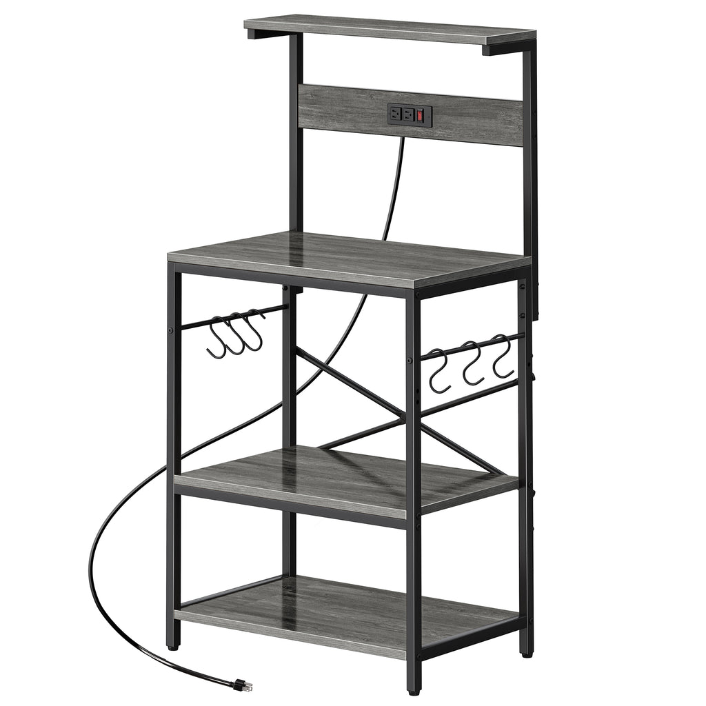 Amadwell 4-Tier Kitchen Storage Shelf Organizer Bakers Rack with Power Outlets, Coffee Bar & Microwave Stand, Gray