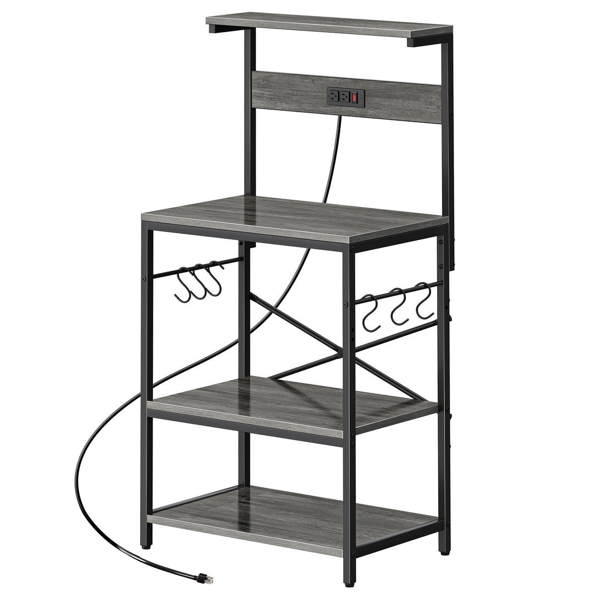 Amadwell 4-Tier Kitchen Storage Shelf Organizer Bakers Rack with Power Outlets, Coffee Bar & Microwave Stand, Gray
