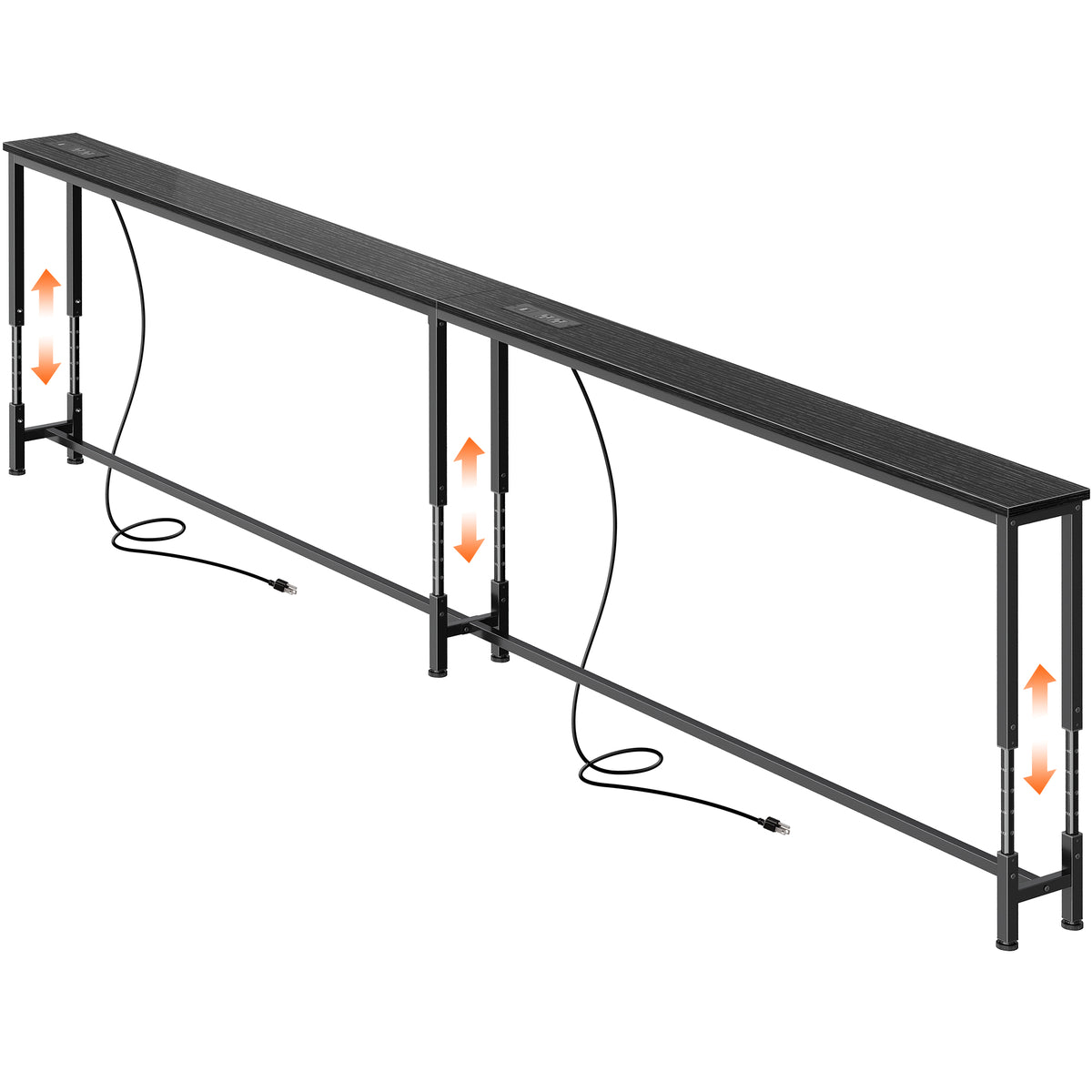 Amadwell 102.4 Inch Behind Couch Table with 2 Power Outlets, Skinny Console Table with USB-C Ports, 23.9"-34.4" Adjustable Height, Narrow Long Sofa Table for Living Room,Black