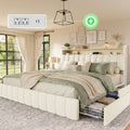 Amadwell King Size Bed Frame with Charging Station, Metal Platform Bedframe with 2-Tier Storage Headboard, 4 Storage Drawers, Noise-Free/Metal Support/No Box Spring Needed, Beige