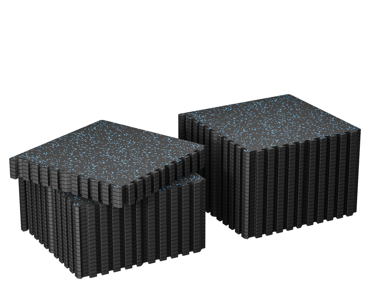 Amadwell 0.4" Thick 192 Sq Ft Gym Flooring for Home Gym, 48Tiles Upgraded Rubber Top with High Density EVA Foam, Interlocking Exercise Equipment Mats, Heavy Weight Workout Mat, Black/Blue