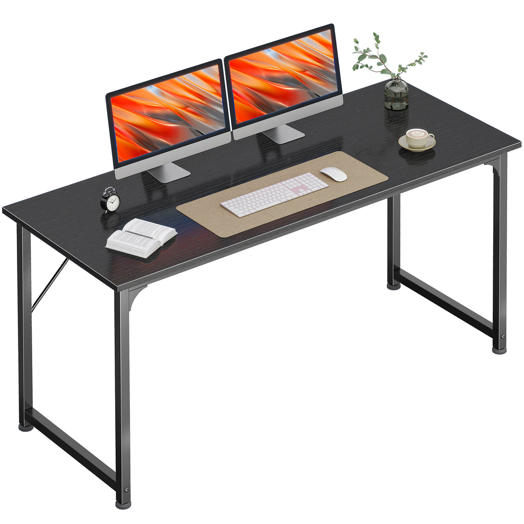 54" Computer Desk, Modern Office, Study & Gaming Desk with Storage, Large Legroom, Sturdy Metal Frame, Black