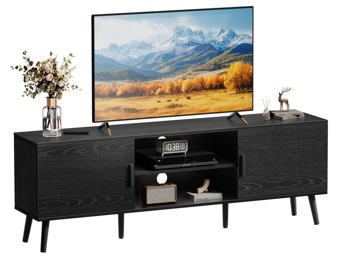 Amadwell Mid Century TV Stand for 60" TVs, Adjustable Shelf, 54 inch Media Console for Living Room, Black