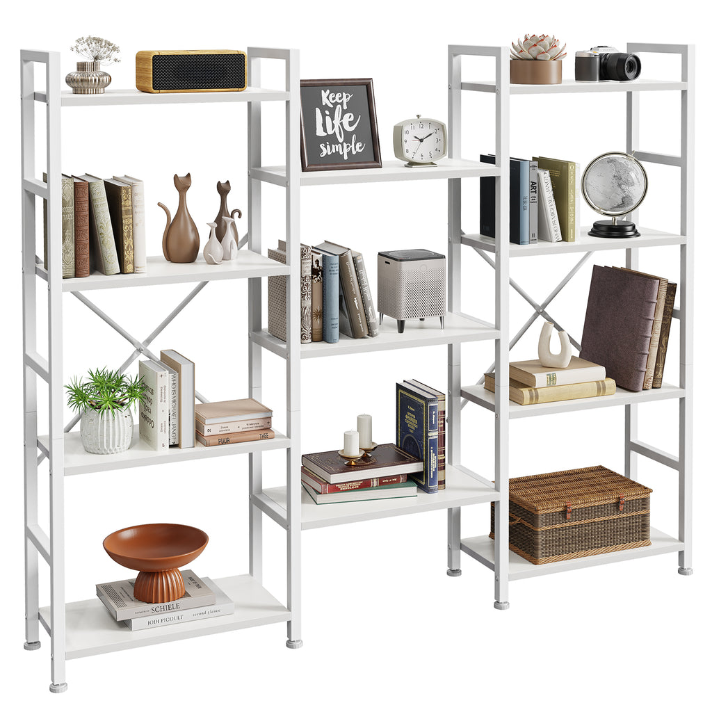 Amadwell 4 Tier Industrial Bookcase, Large Shelf Bookshelf, 11 Units Storage for Living Room, White