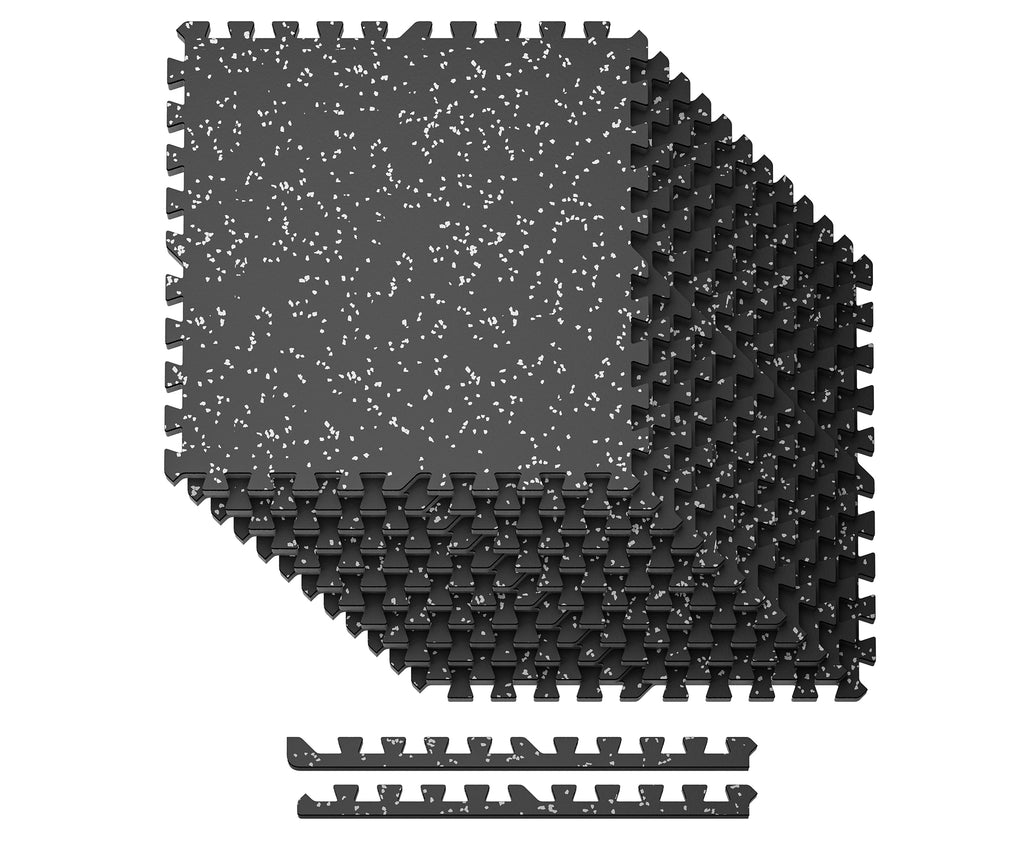 Amadwell 0.4" Thick 48 Sq Ft Gym Flooring for Home Gym，12 Tiles Upgraded Rubber Top with High Density EVA Foam, Interlocking Exercise Equipment Mats, Heavy Weight Workout Mat, Black/Grey