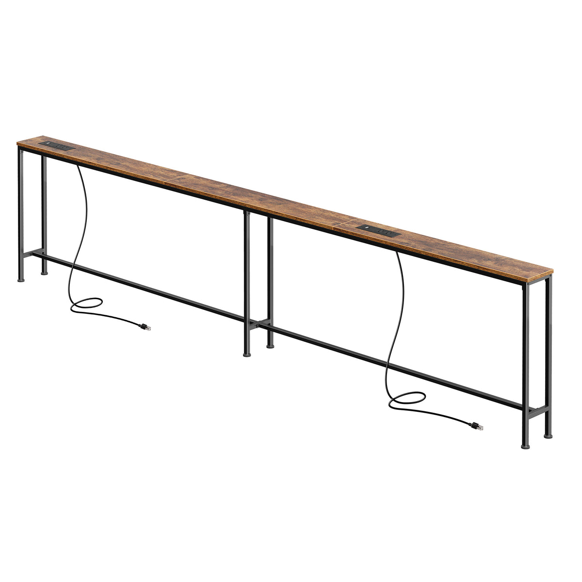 Amadwell 110.2" Console Table, 5.9 Inch Narrow Sofa Table, with Power Ports, Behind Couch Table for Living Room Entryway Hallway Bedroom, Small Spaces,Rustic Brown