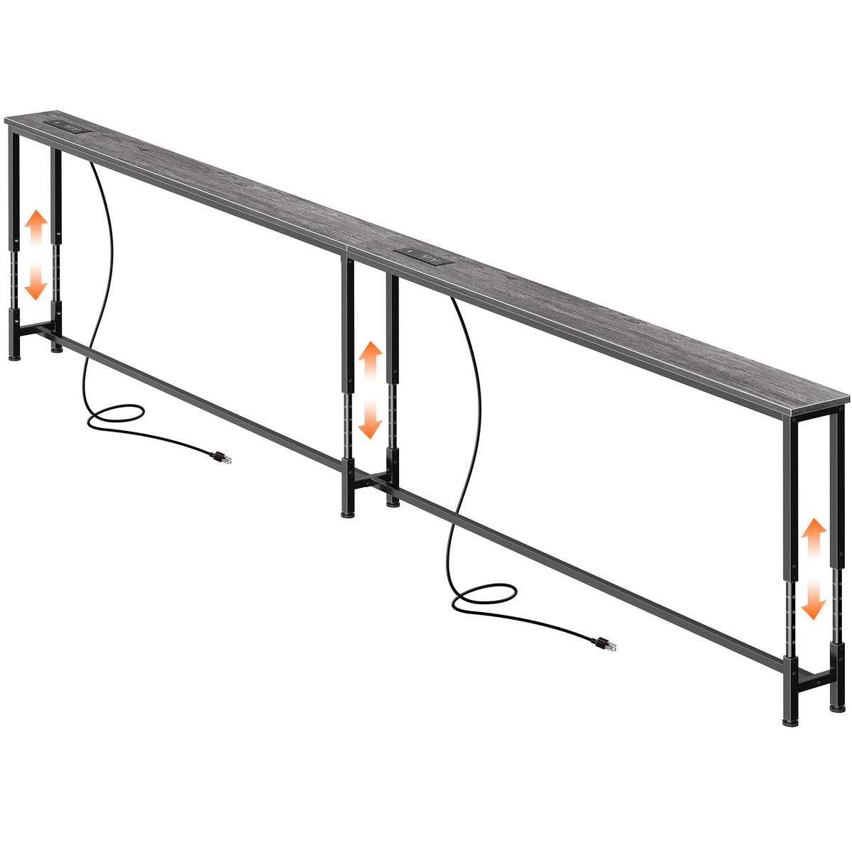 Amadwell 110.2 Inch Behind Couch Table with 2 Power Outlets, Skinny Console Table with USB-C Ports, 23.9"-34.4" Adjustable Height, Narrow Long Sofa Table for Living Room, Grey