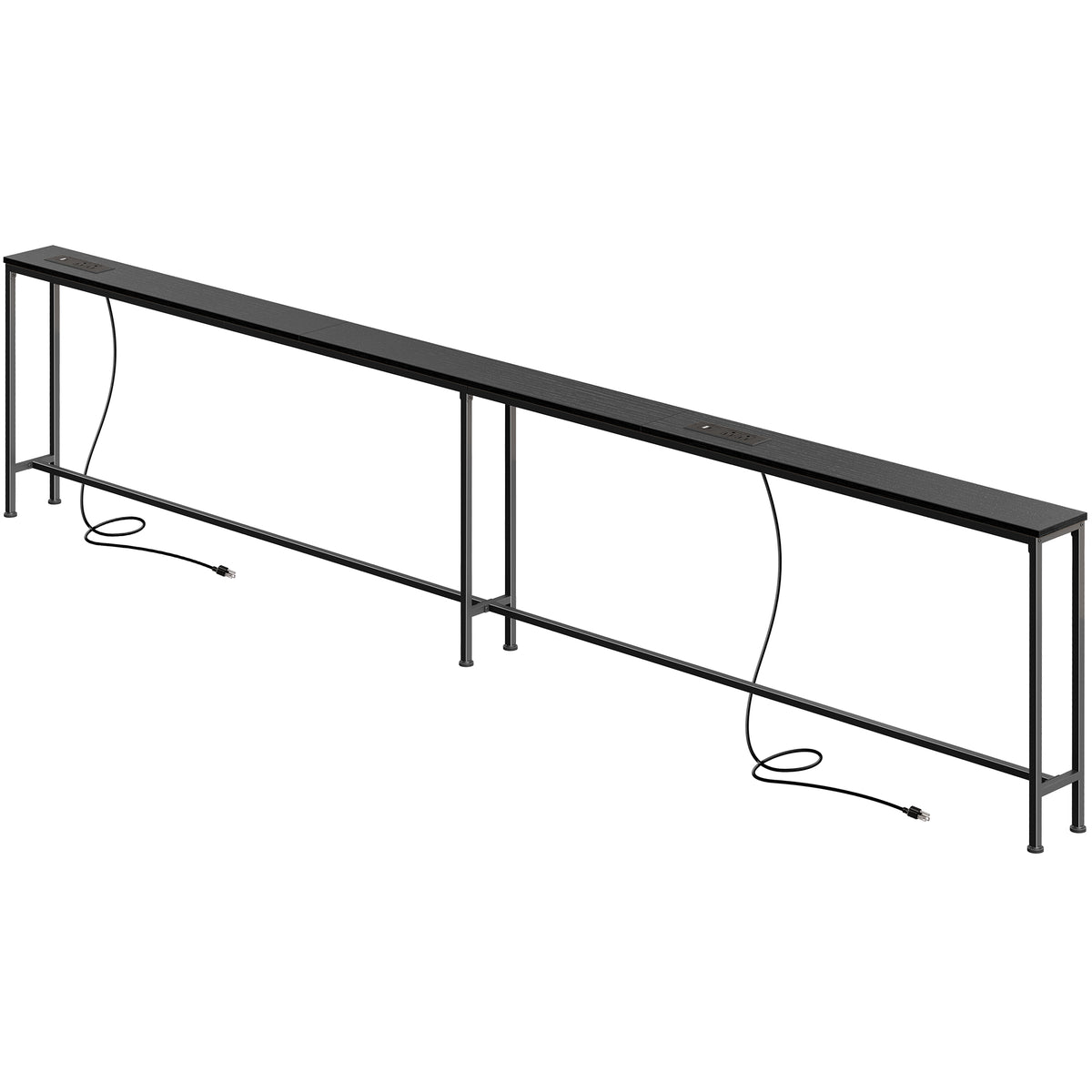 Amadwell 118.1" Console Table, 5.9 Inch Narrow Sofa Table, with Power Ports, Behind Couch Table for Living Room Entryway Hallway Bedroom, Small Spaces, Black