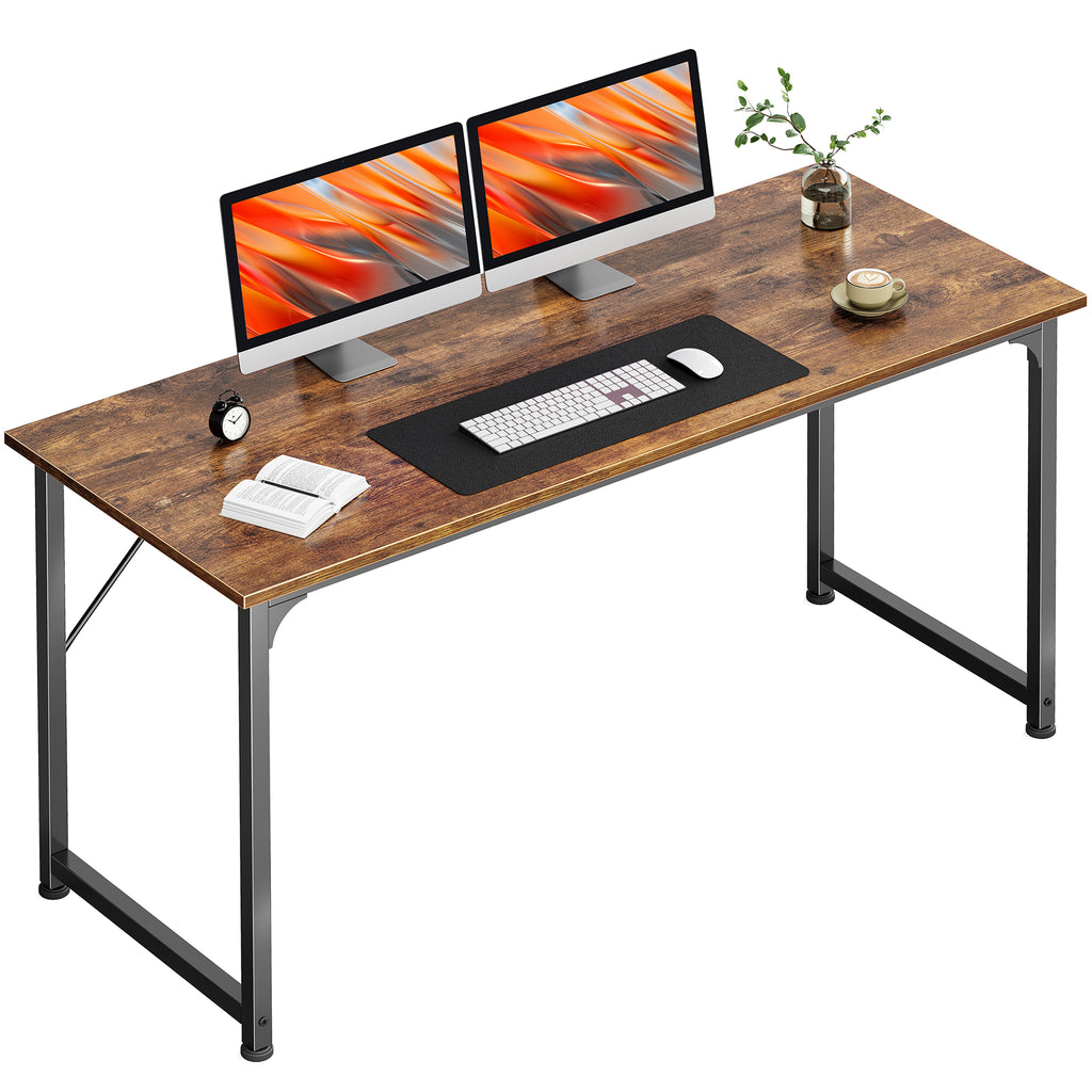 54" Computer Desk, Modern Office, Study & Gaming Desk with Storage, Large Legroom, Sturdy Metal Frame, Rustic Brown