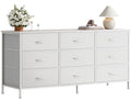 9 Drawer Bedroom Dresser with Storage, 47 Inch TV Stand for 50, 55 Inch TV, Fabric Chest for Closet, White