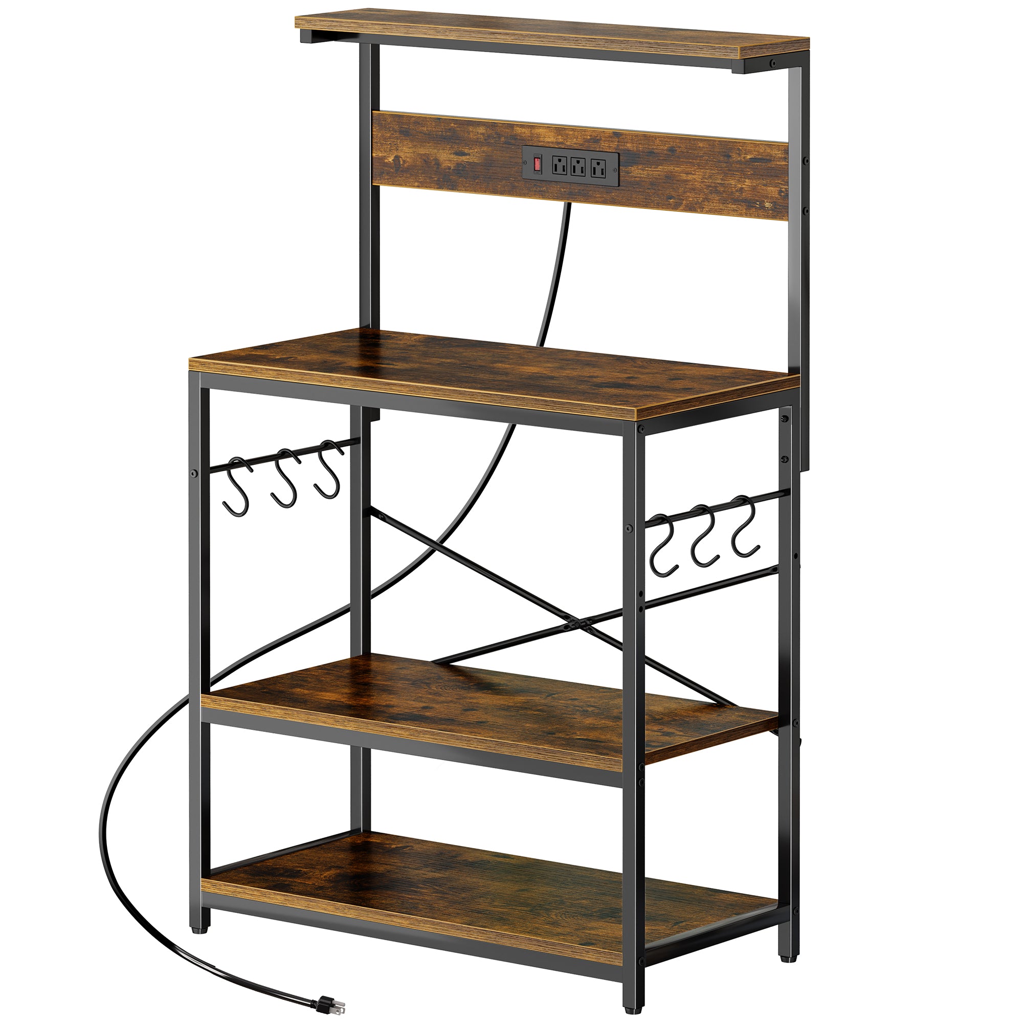 Amadwell Kitchen Bakers Rack with Power Outlets, 31.5" Large Microwave Stand, Coffee Bar Station, Brown