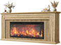 Amadwell 70'' Fireplace TV Stand for 65 75'' TV, Farmhouse TV Stand with 42'' Electric Fireplace, Entertainment Center TV Console for Living Room, 3 Storage Drawers & Fluted Design, Natural