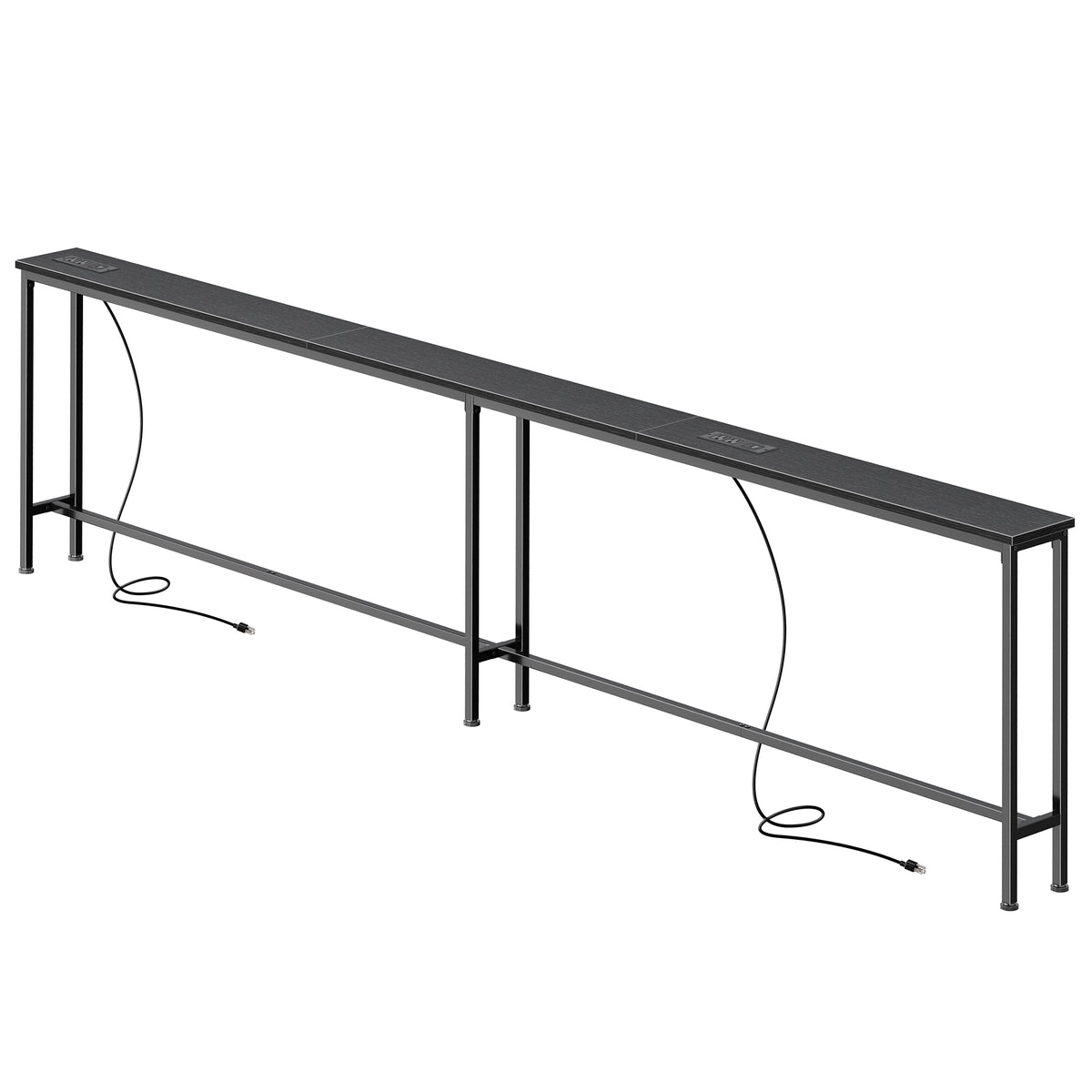 Amadwell 102" Console Table, 5.9 Inch Narrow Sofa Table, with Power Ports, Behind Couch Table for Living Room Entryway Hallway Bedroom, Small Spaces, Black