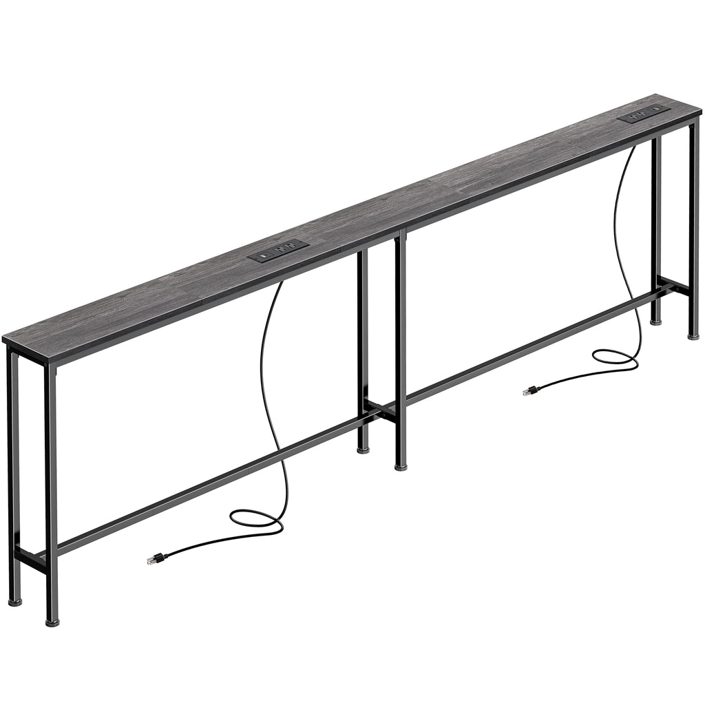 Amadwell 79" Narrow Sofa Console Table with Power Outlets, 5.9" Slim Side Table for Living Room, Entryway & Bedroom, Gray