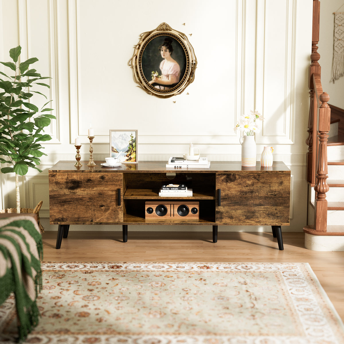 Amadwell Mid Century TV Stand for 60" TVs, Adjustable Shelf, 54 inch Media Console for Living Room, Brown