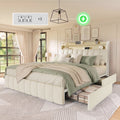 Amadwell Queen Size Bed Frame with Charging Station, Mueenetal Platform Bedframe with 2-Tier Storage Headboard, 4 Storage Drawers, Noise-Free/Metal Support/No Box Spring Needed, Beige