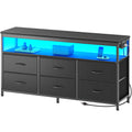 Amadwell 47 Inch LED TV Stand Dresser for 55 Inch TVs, 6 Drawer Entertainment Center with Power Outlets, Media Console with Storage, Black