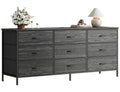 9 Drawer Bedroom Dresser with Storage, 55 Inch TV Stand for 55, 60 Inch TV, Fabric Chest for Closet, Charcoal Black Wood Grain Print