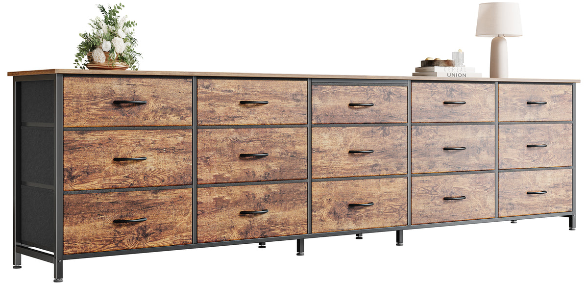 Amadwell 78.8 Inch Dresser with 15 Fabric Drawers, Large TV Stand for 65, 75, 85 Inch TV, Long Dresser for Bedroom, Entertainment Center for Living Room, Chest of Drawers & Storage, Rustic Brown