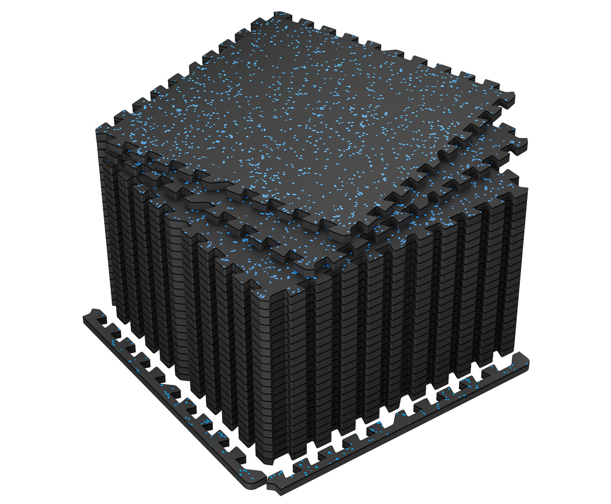 Amadwell 0.4" Thick 96 Sq Ft Gym Flooring for Home Gym，24 Tiles Upgraded Rubber Top with High Density EVA Foam, Interlocking Exercise Equipment Mats, Heavy Weight Workout Mat, Black/Blue
